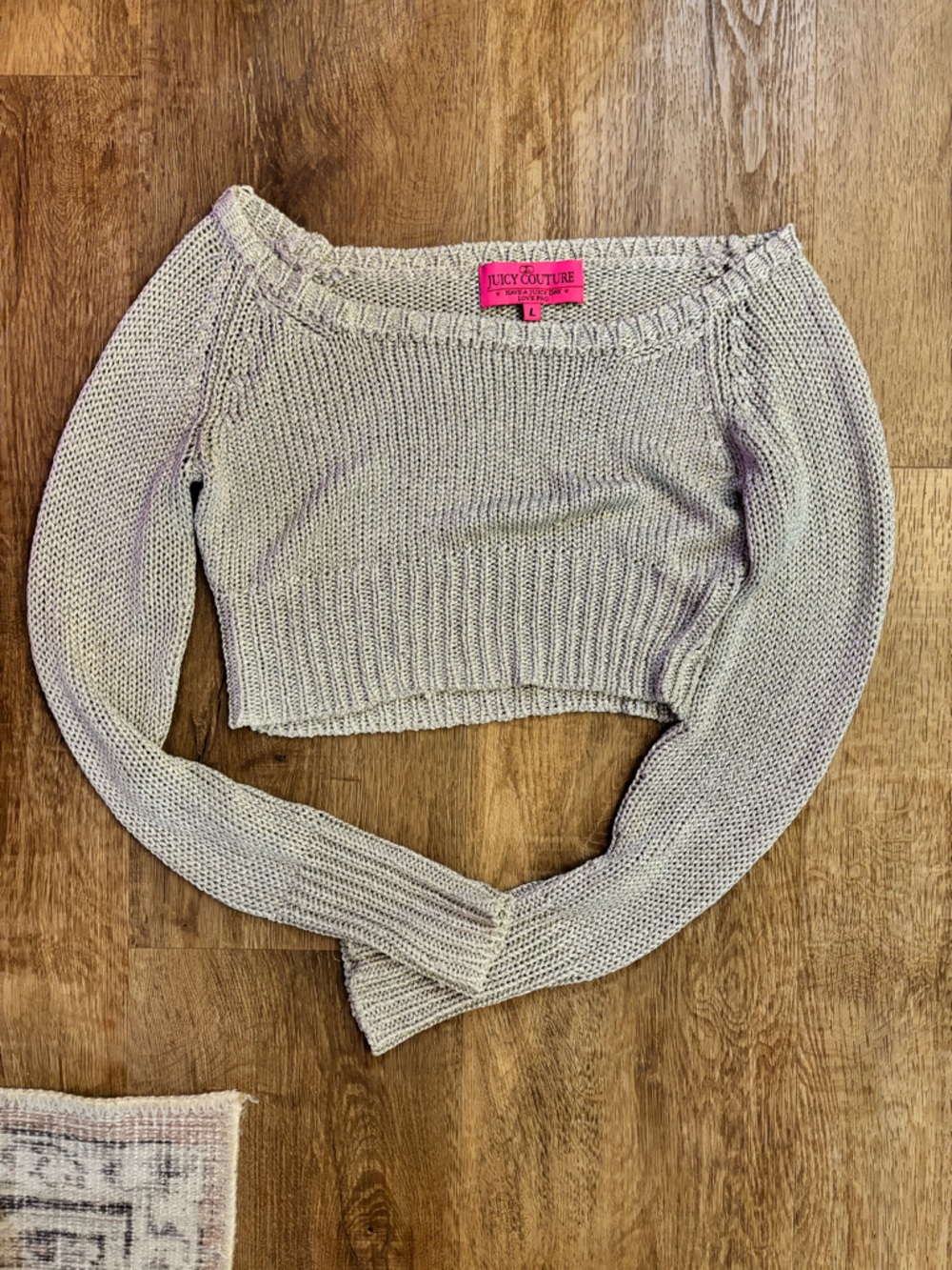 Juicy Couture Light Cream Off-the-Shoulder Cropped Sweater